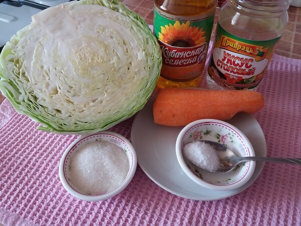 Ингредиенты для салата со свежей капустой и морковью
