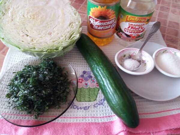 Продукты для салата из капусты с огурцом